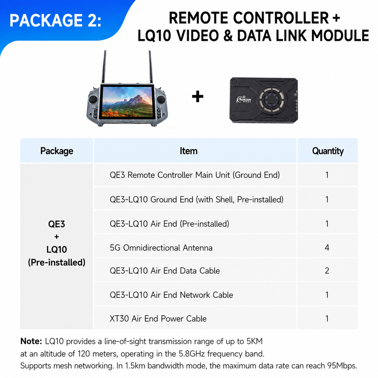 ROBOSN QE3 Drone Robot Remote Controller 10.1 Inch HD Display with Built-in and External Video Data Link Module